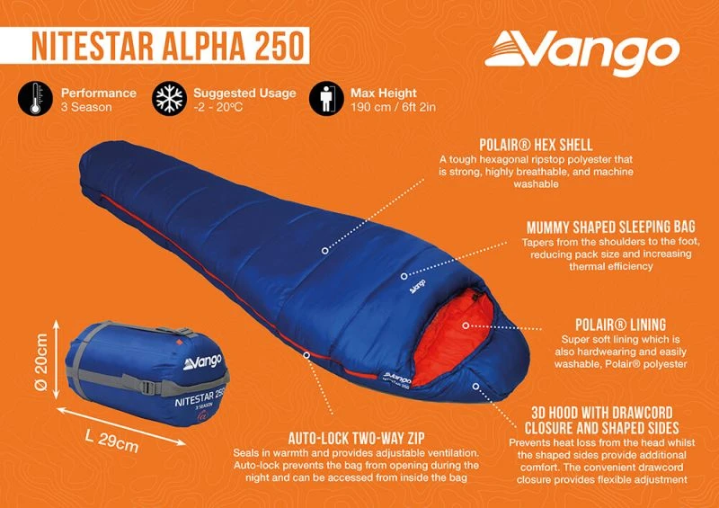 Vango Nitestar Alpha 250 Single Sleeping Bag - Classic Blue 2 Vango Nitestar Alpha 250 Single Sleeping Bag - Classic Blue - Image 2